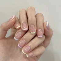 NA015 - Rainbow French Manicure Glam Nails